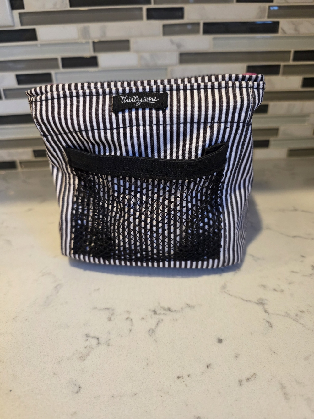 Thirty-One Striped Cosmetic Pouch in Black and White